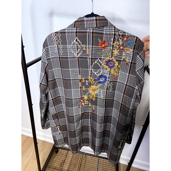 Johnny Was Olivia Embroidered Brown Plaid Floral Blazer Jacket size S - Picture 7 of 8